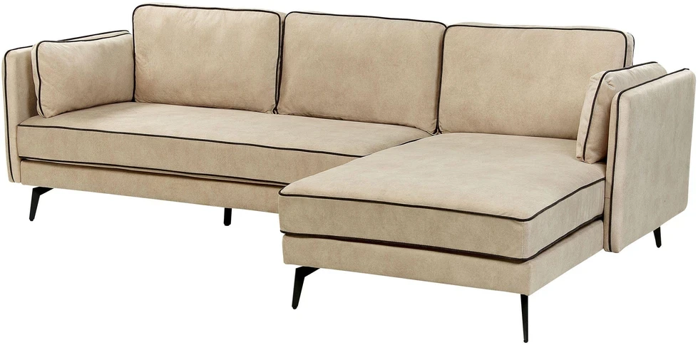 Beliani 3 vietų kampinė sofa ALTAN, veliūras, smėlio spalvos, kairinė