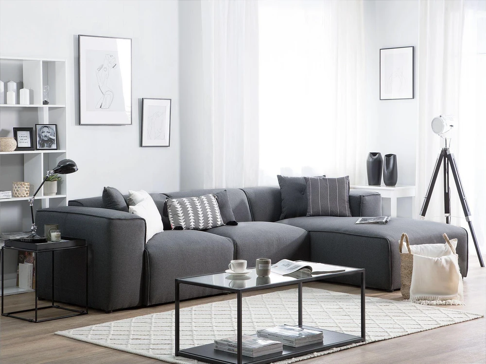 Beliani 3 vietų kampinė sofa DOLVA, tamsiai pilka, kairinė