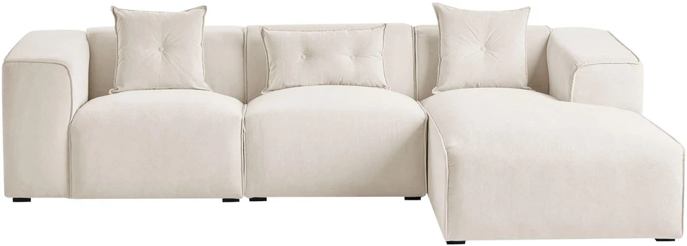 Beliani 3 vietų kampinė sofa DOLVA, velvetas, kreminė balta, kairinė