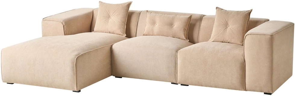 Beliani 3 vietų kampinė sofa DOLVA, velvetas, smėlio spalvos, dešininė
