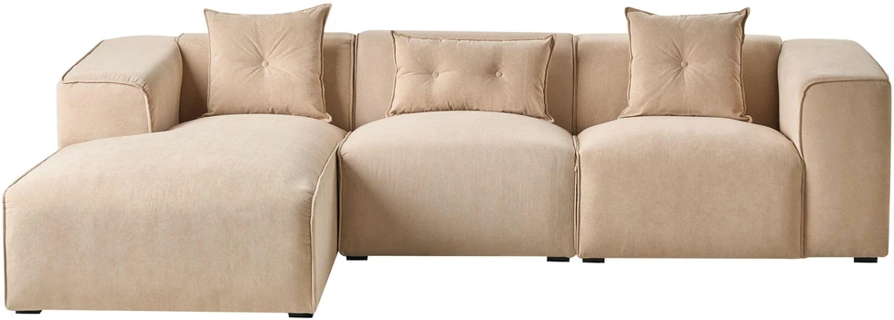 Beliani 3 vietų kampinė sofa DOLVA, velvetas, smėlio spalvos, dešininė