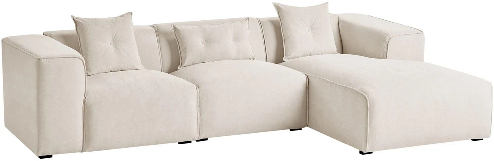 Beliani 3 vietų kampinė sofa DOLVA, velvetas, kreminė balta, kairinė