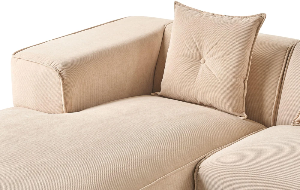 Beliani 3 vietų kampinė sofa DOLVA, velvetas, smėlio spalvos, dešininė