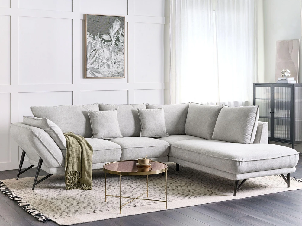 Beliani 3 vietų kampinė sofa ELGA, linas, šviesiai pilka, kairinė