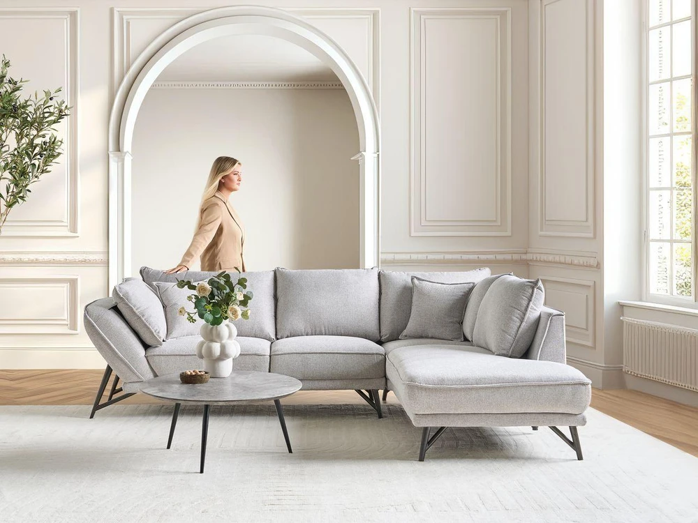 Beliani 3 vietų kampinė sofa ELGA, linas, šviesiai pilka, kairinė