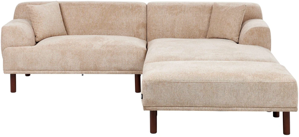 Beliani 3 vietų kampinė sofa HOLT, smėlio spalvos, su otomanu, kairinė