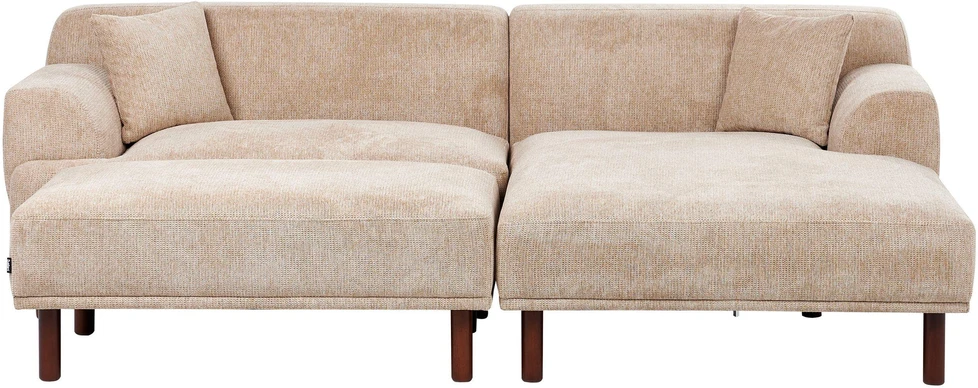 Beliani 3 vietų kampinė sofa HOLT, smėlio spalvos, su otomanu, kairinė
