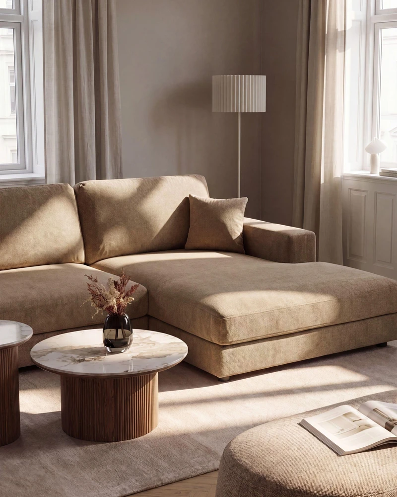 Beliani 3 vietų kampinė sofa LOFOTEN ruda, kairinė