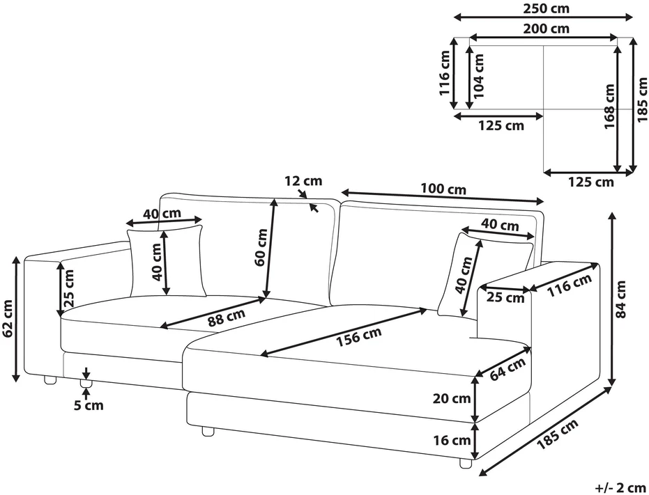 Beliani 3 vietų kampinė sofa LOFOTEN ruda, kairinė