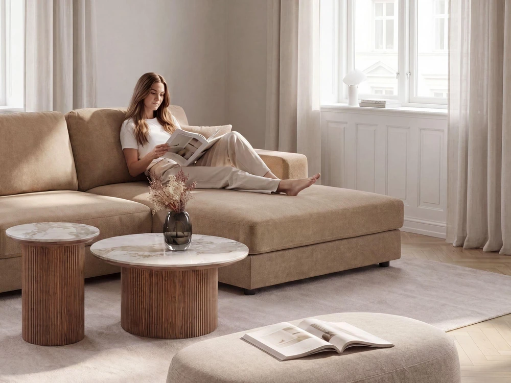 Beliani 3 vietų kampinė sofa LOFOTEN ruda, kairinė
