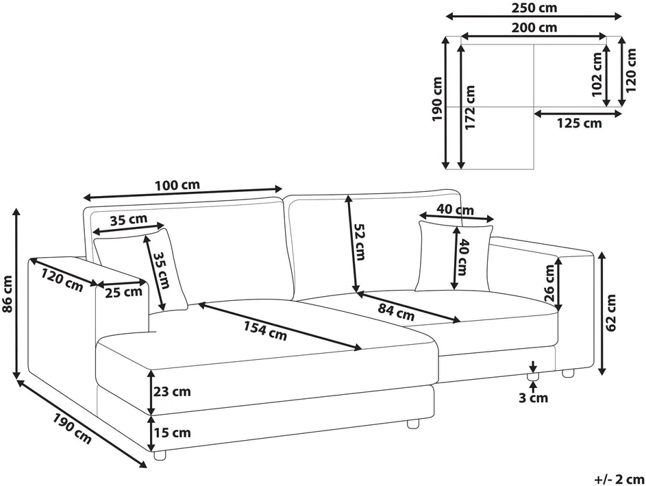 Beliani 3 vietų kampinė sofa LOFOTEN šviesiai pilka dešininė