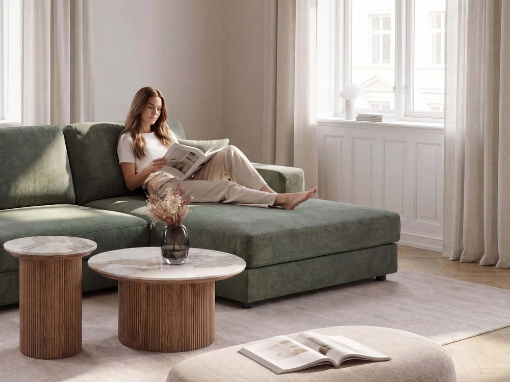 Beliani 3 vietų kampinė sofa LOFOTEN žalia, kairinė