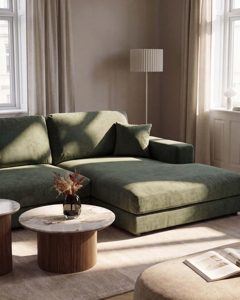 Beliani 3 vietų kampinė sofa LOFOTEN žalia, kairinė