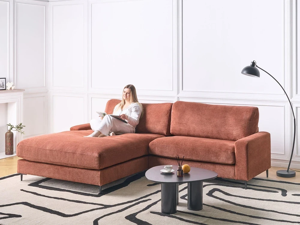 Beliani 3 vietų kampinė sofa MALOY, raudona, dešininė