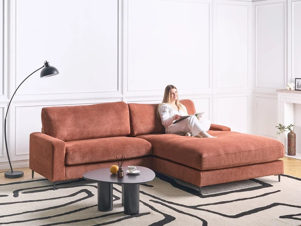 Beliani 3 vietų kampinė sofa MALOY raudona, kairinė