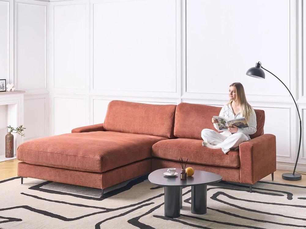Beliani 3 vietų kampinė sofa MALOY, raudona, dešininė