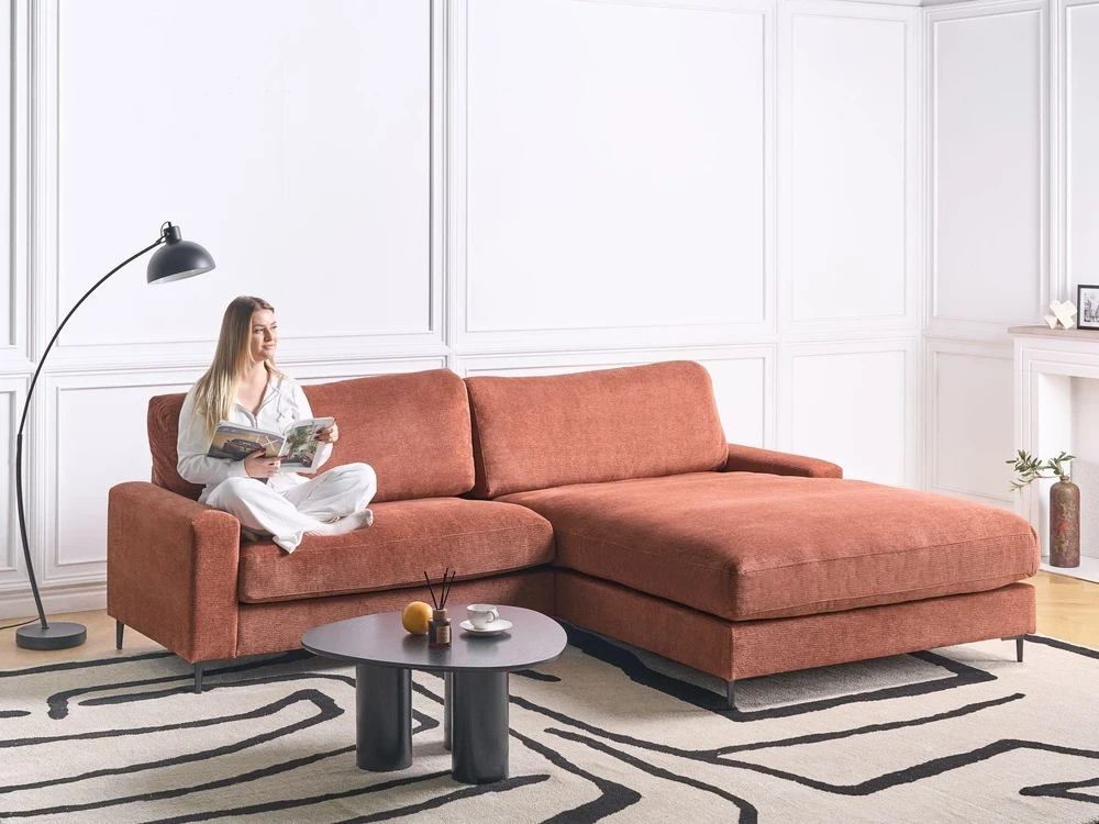 Beliani 3 vietų kampinė sofa MALOY raudona, kairinė