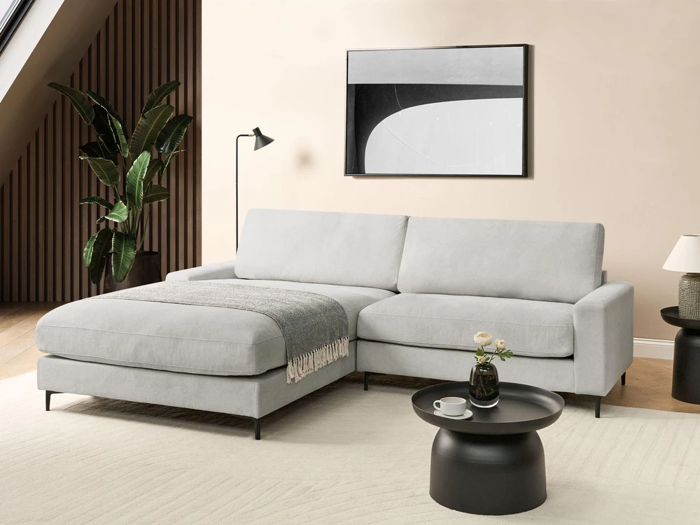 Beliani 3 vietų kampinė sofa MALOY, šenilas, šviesiai pilka, dešininė