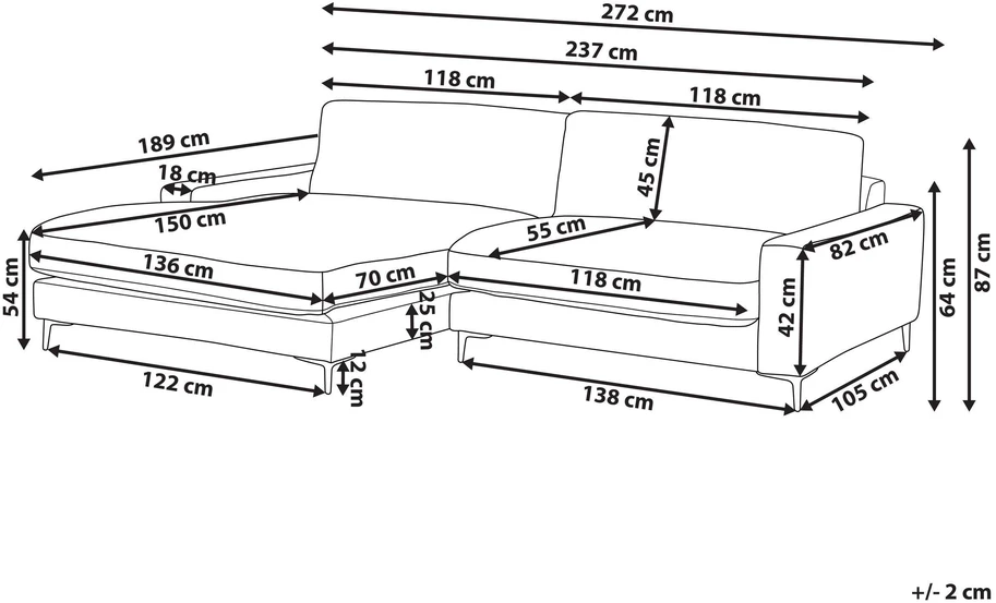 Beliani 3 vietų kampinė sofa MALOY, šenilas, šviesiai pilka, dešininė