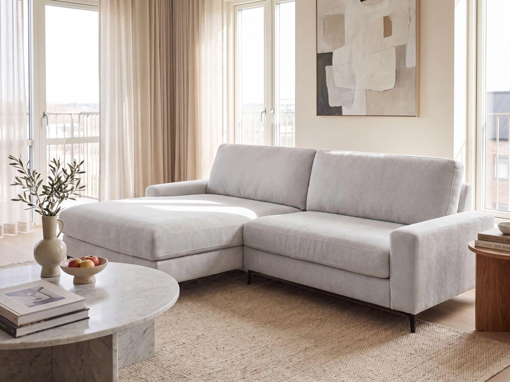 Beliani 3 vietų kampinė sofa MALOY, šenilas, šviesiai pilka, dešininė