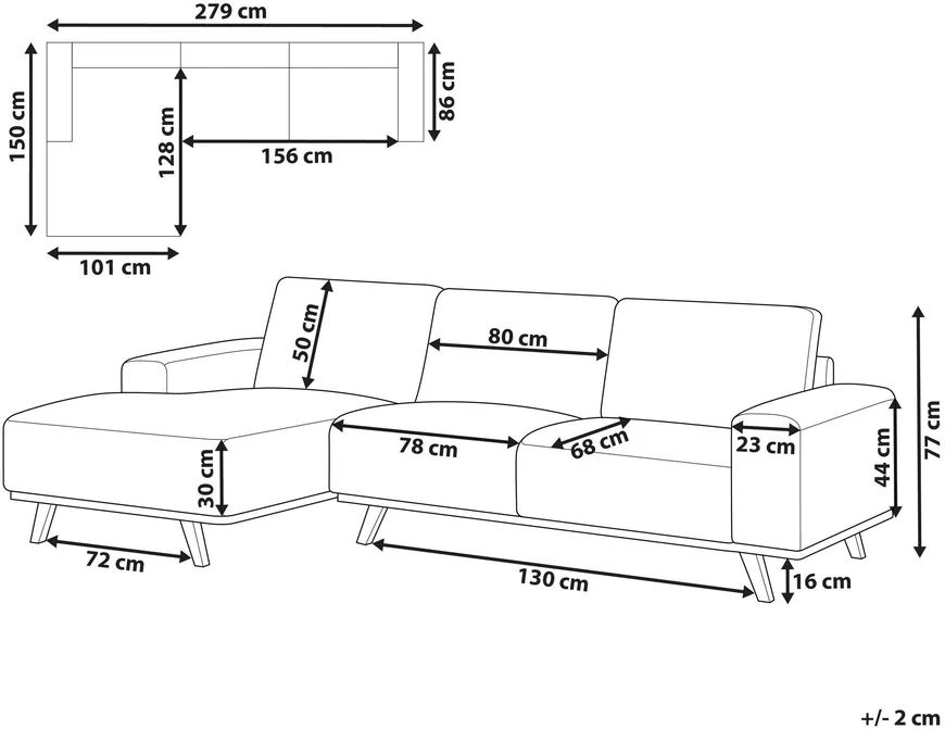 Beliani 3 vietų kampinė sofa NORA, smėlio spalvos, dešininė