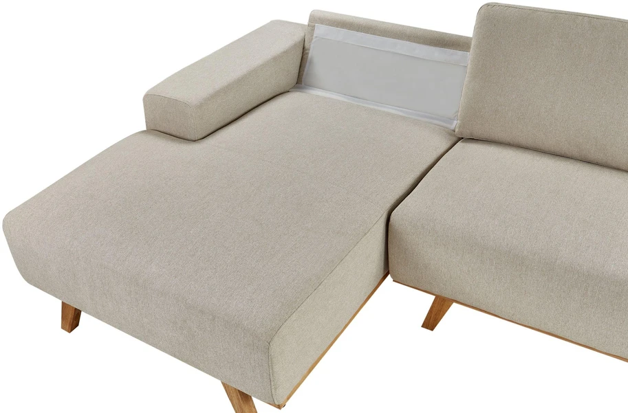 Beliani 3 vietų kampinė sofa NORA, smėlio spalvos, dešininė
