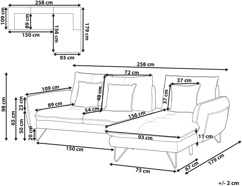 Beliani 3 vietų kampinė sofa SERSAN, šenilas, smėlio spalvos, kairinė
