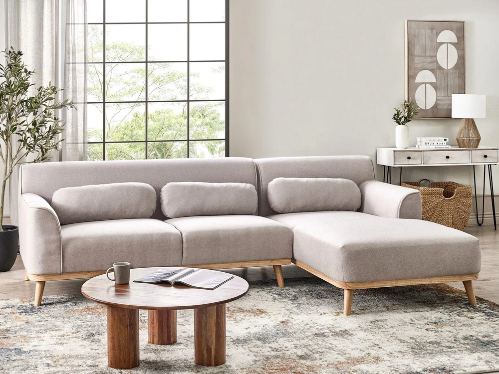 Beliani 3 vietų kampinė sofa SIMOS šviesiai pilka, kairinė