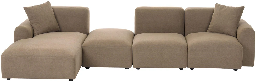 Beliani 3 vietų modulinė kampinė sofa HEDE, ruda, su pufu, dešininė