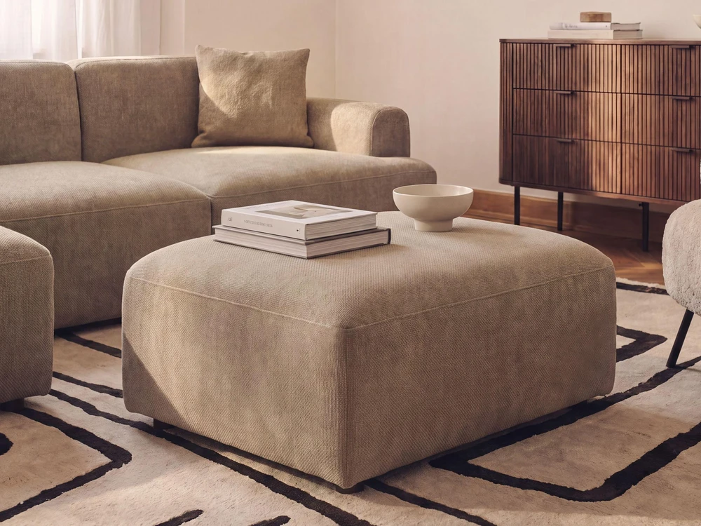 Beliani 3 vietų modulinė kampinė sofa HEDE, ruda, su pufu, dešininė