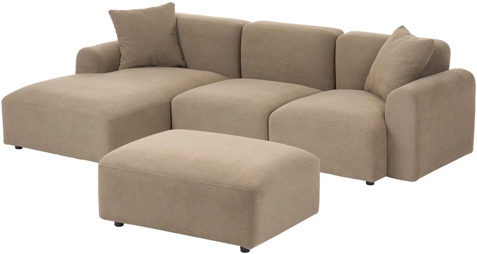 Beliani 3 vietų modulinė kampinė sofa HEDE, ruda, su pufu, dešininė
