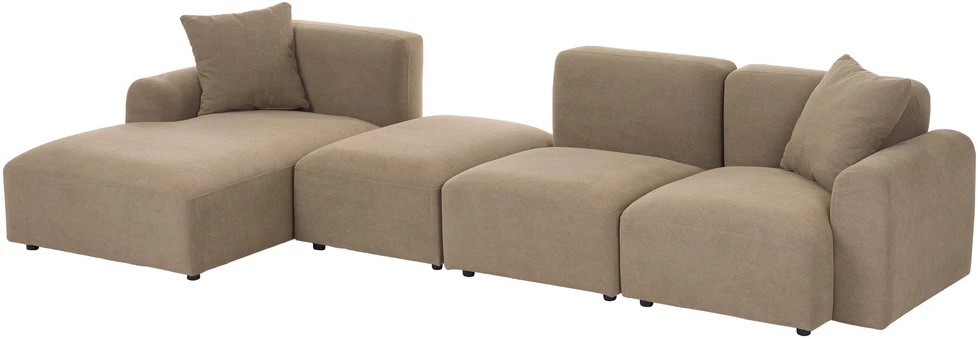 Beliani 3 vietų modulinė kampinė sofa HEDE, ruda, su pufu, dešininė