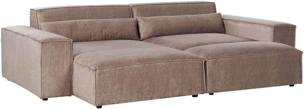 Beliani 3 vietų modulinė kampinė sofa HELLNAR su pufu, šviesiai ruda, dešininė
