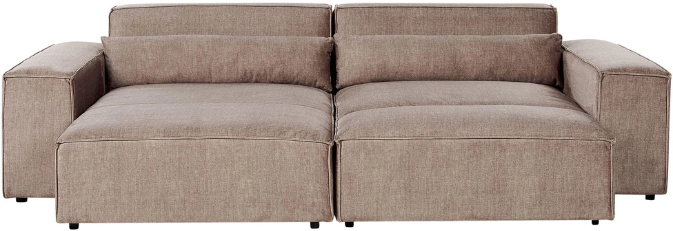 Beliani 3 vietų modulinė kampinė sofa HELLNAR su pufu, šviesiai ruda, dešininė