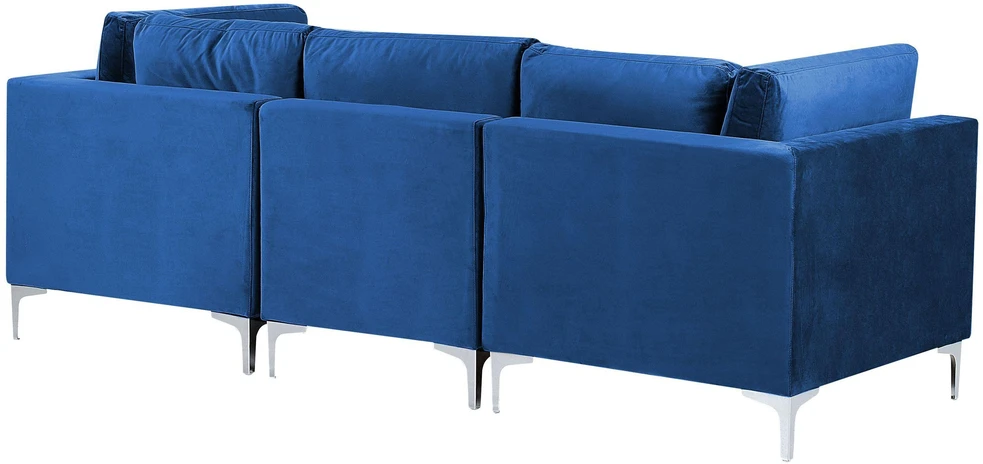 Beliani 3 vietų modulinė sofa EVJA su pufu, tamsiai mėlynas veliūras