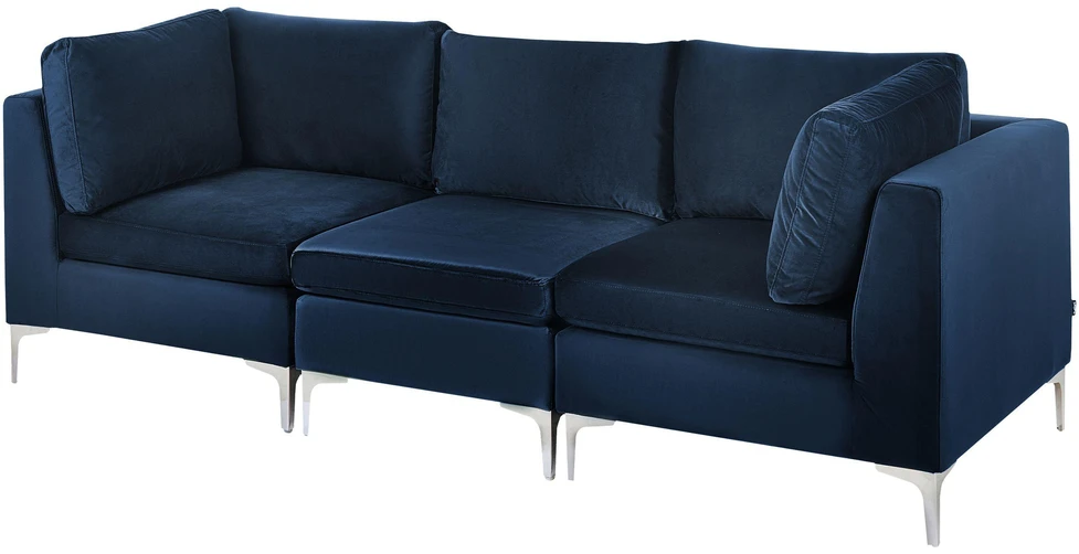 Beliani 3 vietų modulinė sofa EVJA, tamsiai mėlynas veliūras