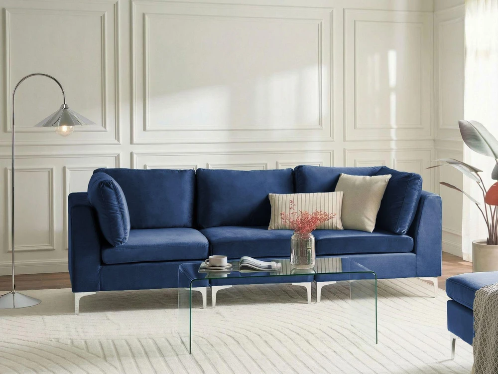 Beliani 3 vietų modulinė sofa EVJA, tamsiai mėlynas veliūras