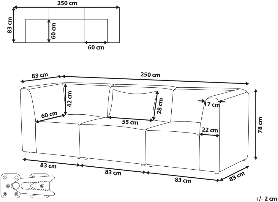 Beliani 3 vietų modulinė sofa LEMVIG, žalias velvetas