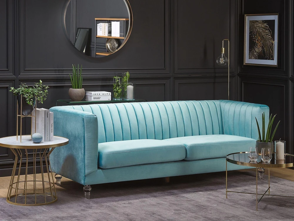Beliani 3 vietų sofa ARVIKA aksominė mėlyna