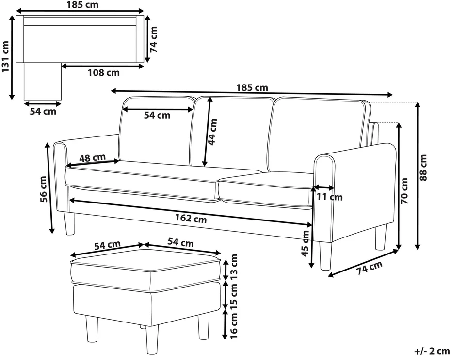 Beliani 3 vietų sofa AVESTA, tamsiai mėlyna su atrama kojoms