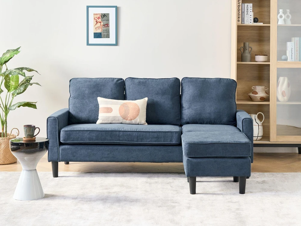 Beliani 3 vietų sofa AVESTA, tamsiai mėlyna su atrama kojoms