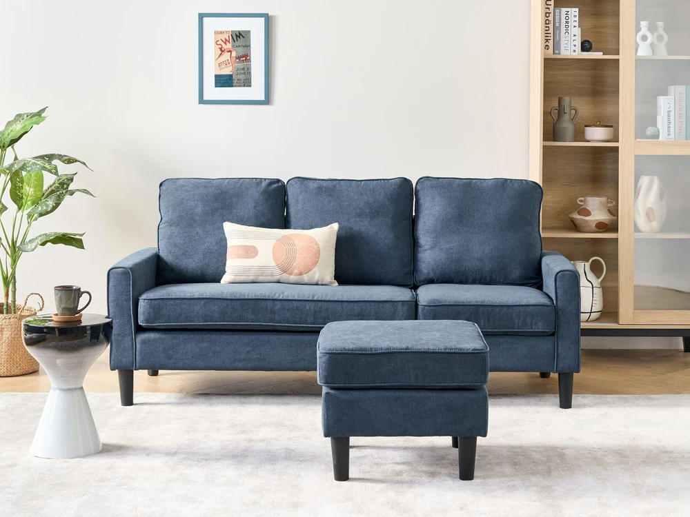 Beliani 3 vietų sofa AVESTA, tamsiai mėlyna su atrama kojoms