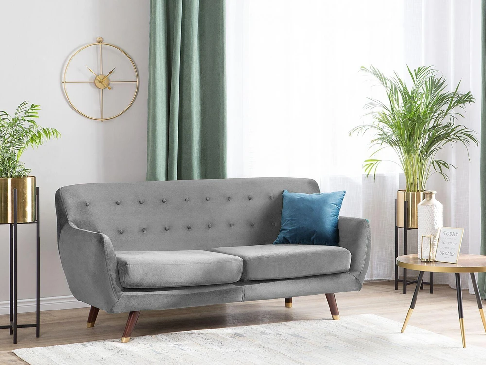 Beliani 3 vietų sofa BODO, aksominė, pilka