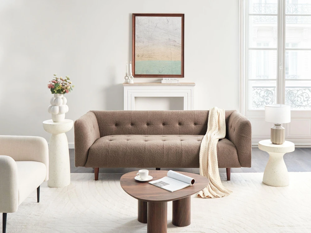 Beliani 3 vietų sofa BYSKE, ruda boucle