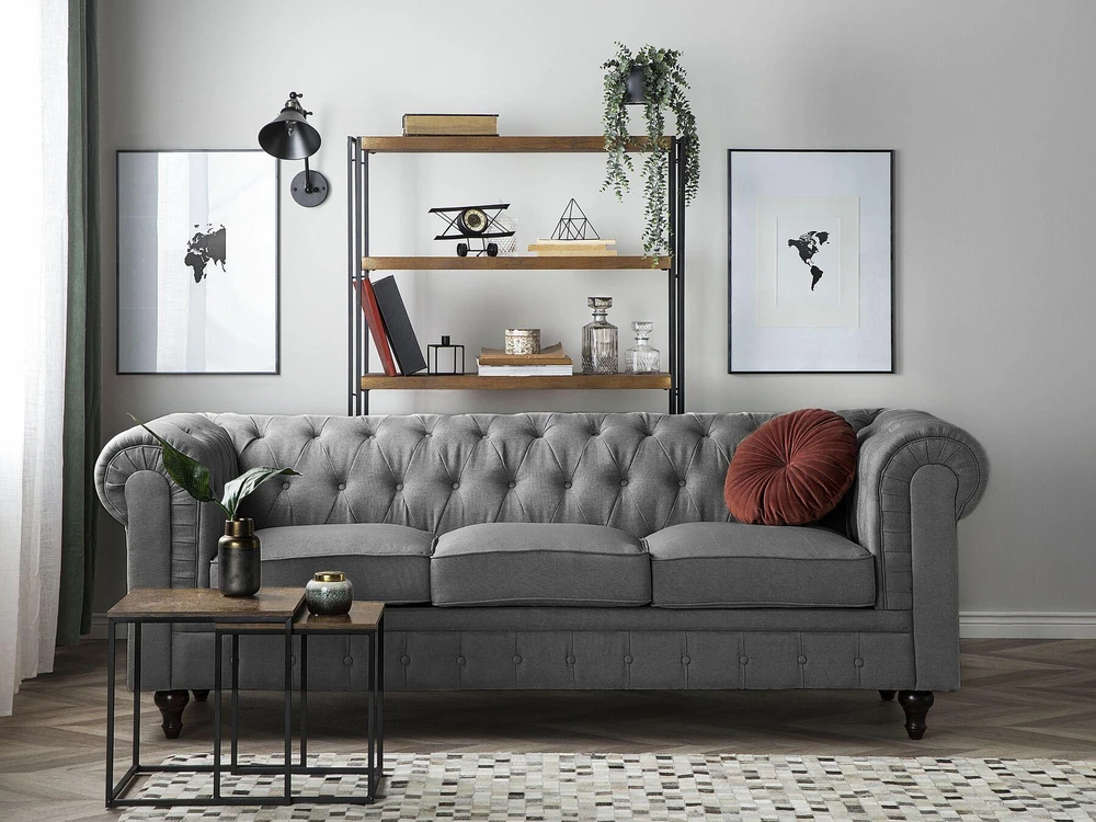 Beliani 3 vietų sofa CHESTERFIELD šviesiai pilka