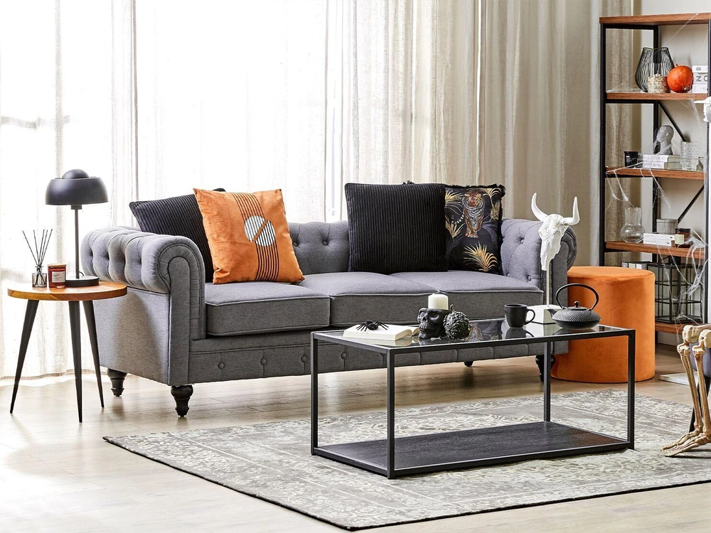 Beliani 3 vietų sofa CHESTERFIELD šviesiai pilka
