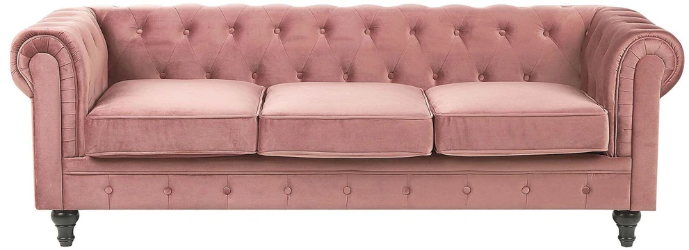 Beliani 3 vietų sofa CHESTERFIELD veliūrinė rožinė