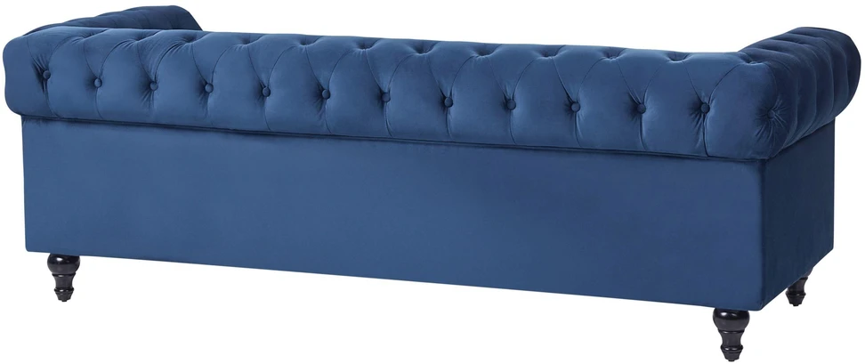 Beliani 3 vietų sofa CHESTERFIELD veliūrinė tamsiai mėlyna