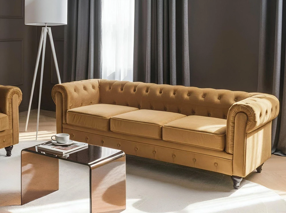 Beliani 3 vietų sofa CHESTERFIELD veliūrinė auksinė