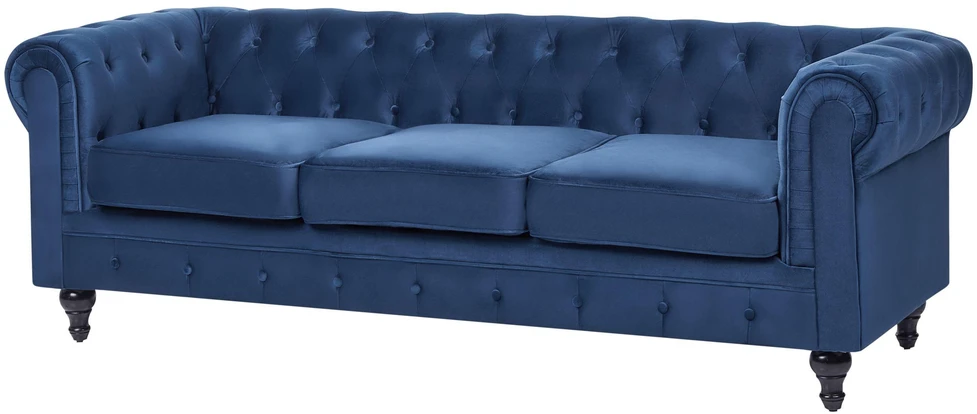 Beliani 3 vietų sofa CHESTERFIELD veliūrinė tamsiai mėlyna
